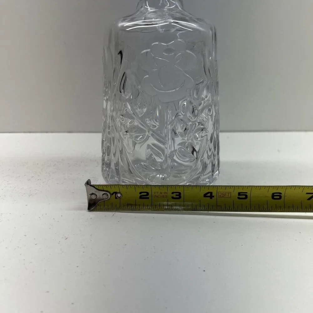 1970s Clear Crystal‎ Etched Rose Glass Liquor Decanter Barware Glassware